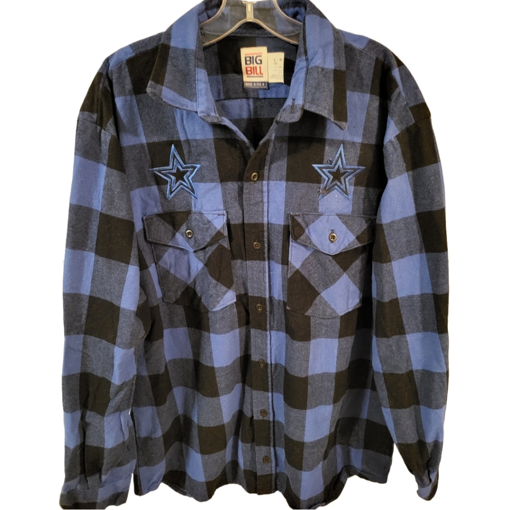 Big Bill Premium Blue & Black Heavy Brawn Flannel Work Shirt 100% Cotton Lg USA